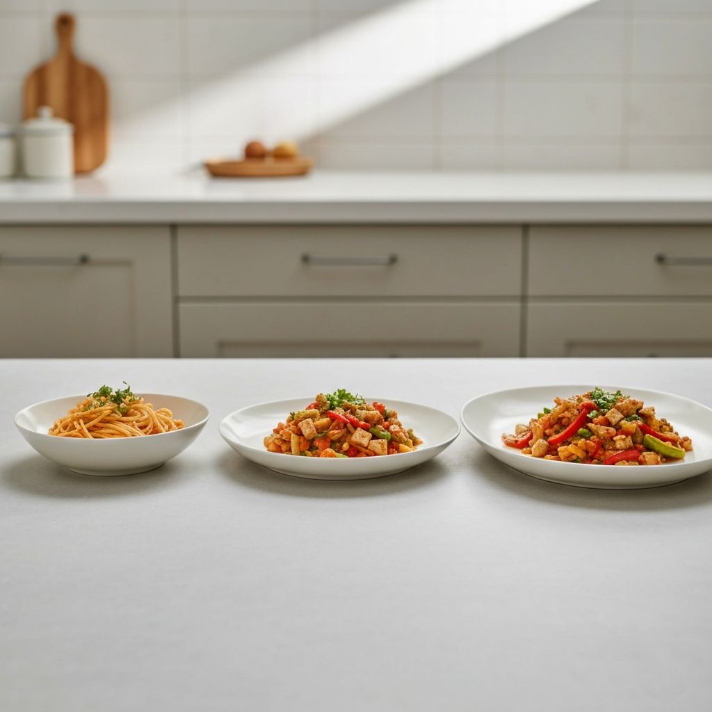 Verschiedene Portionsgrößen auf einem Tisch